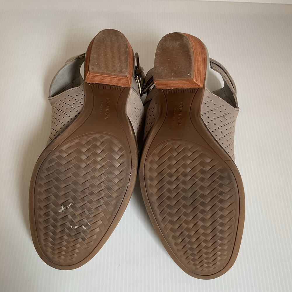 Cole Haan Gray Perforated Peep Toe Booties Heels Women 7.5B Cutout - Picture 10 of 11